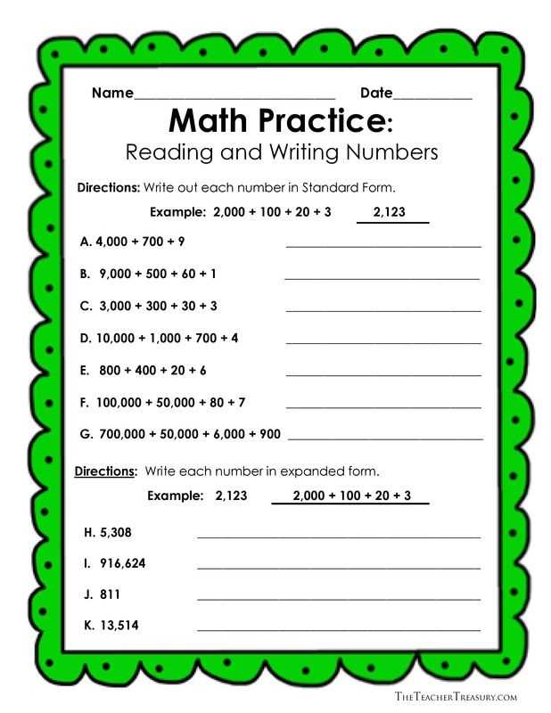 word form of numbers worksheet