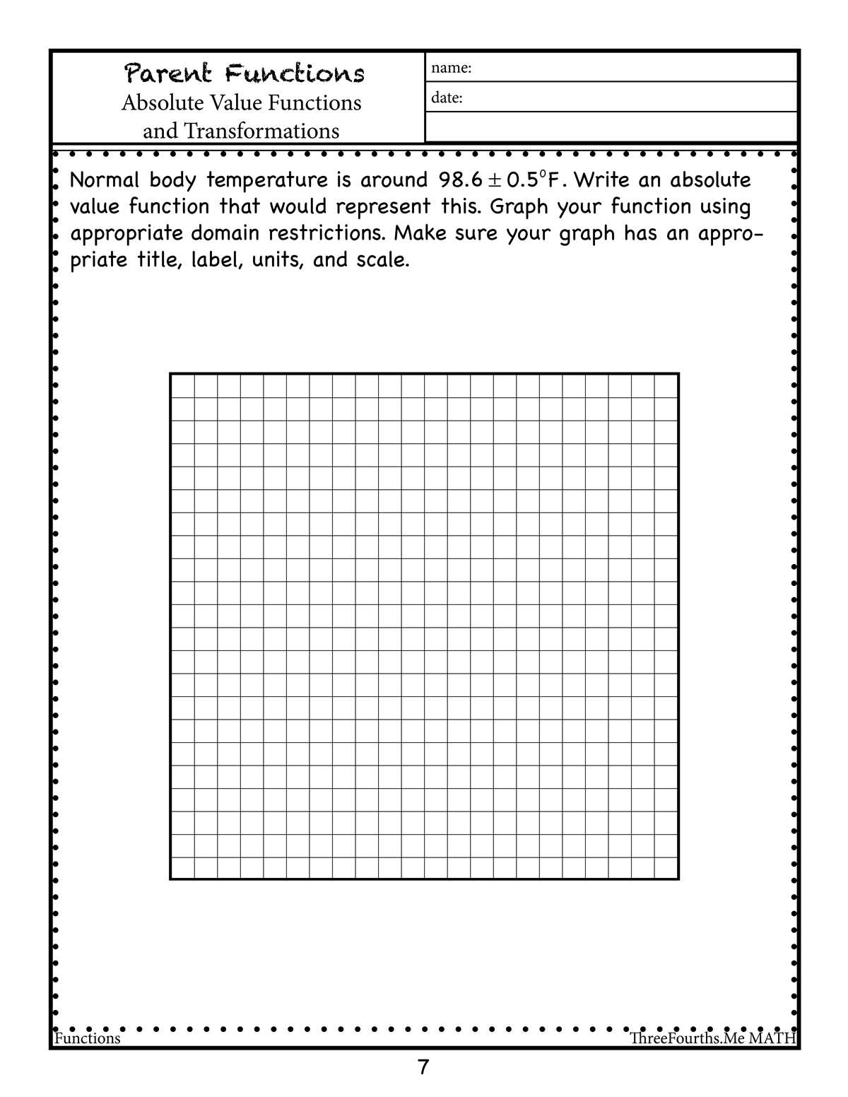 worksheet absolute value functions