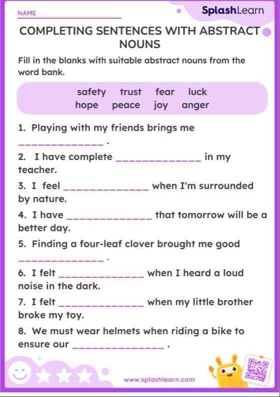 worksheet abstract nouns