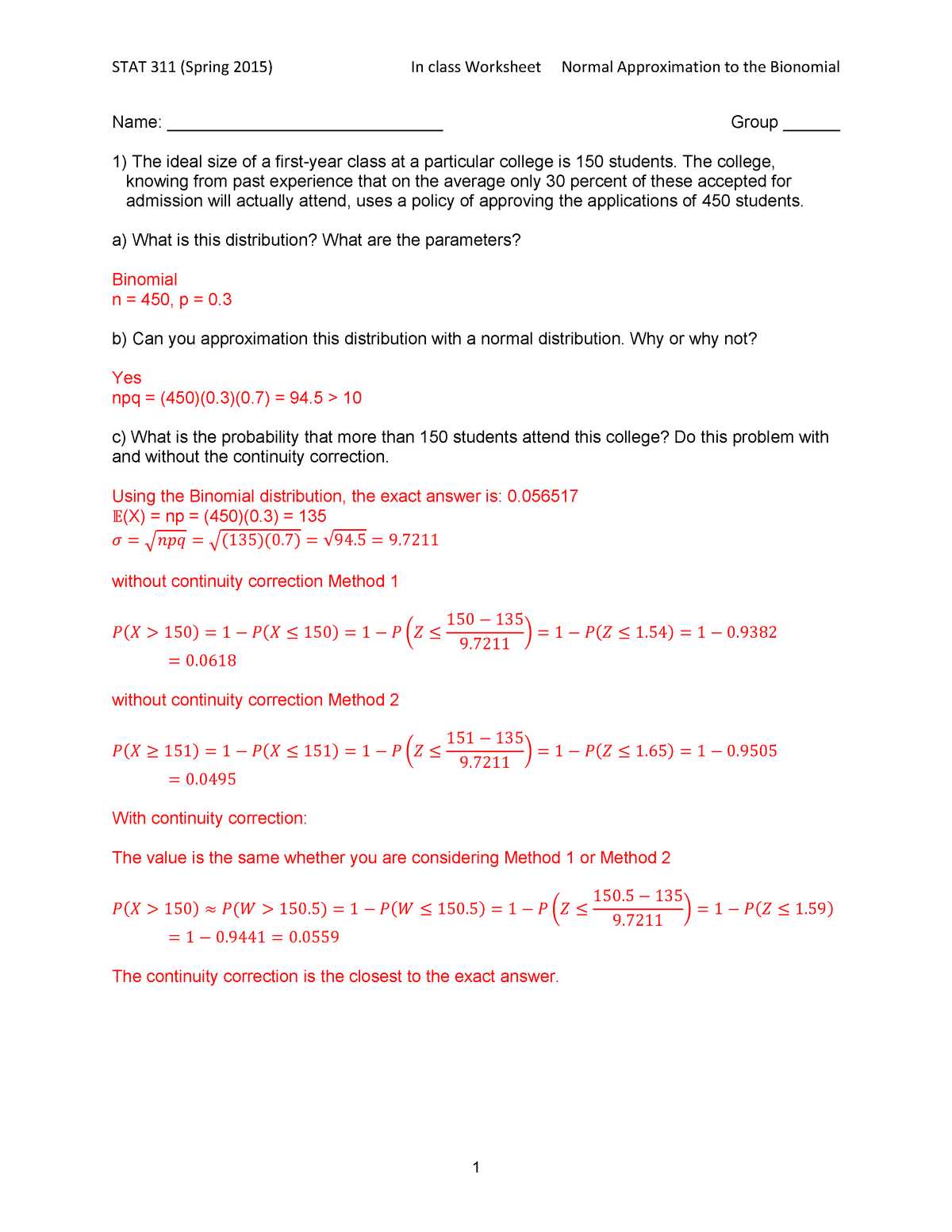 worksheet binomial distribution