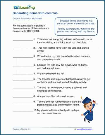 worksheet commas in a series