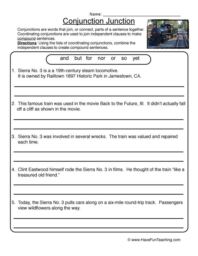 worksheet coordinating conjunctions