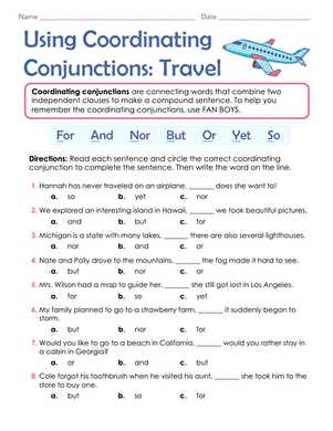 worksheet coordinating conjunctions