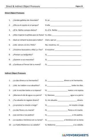 worksheet direct object pronouns spanish