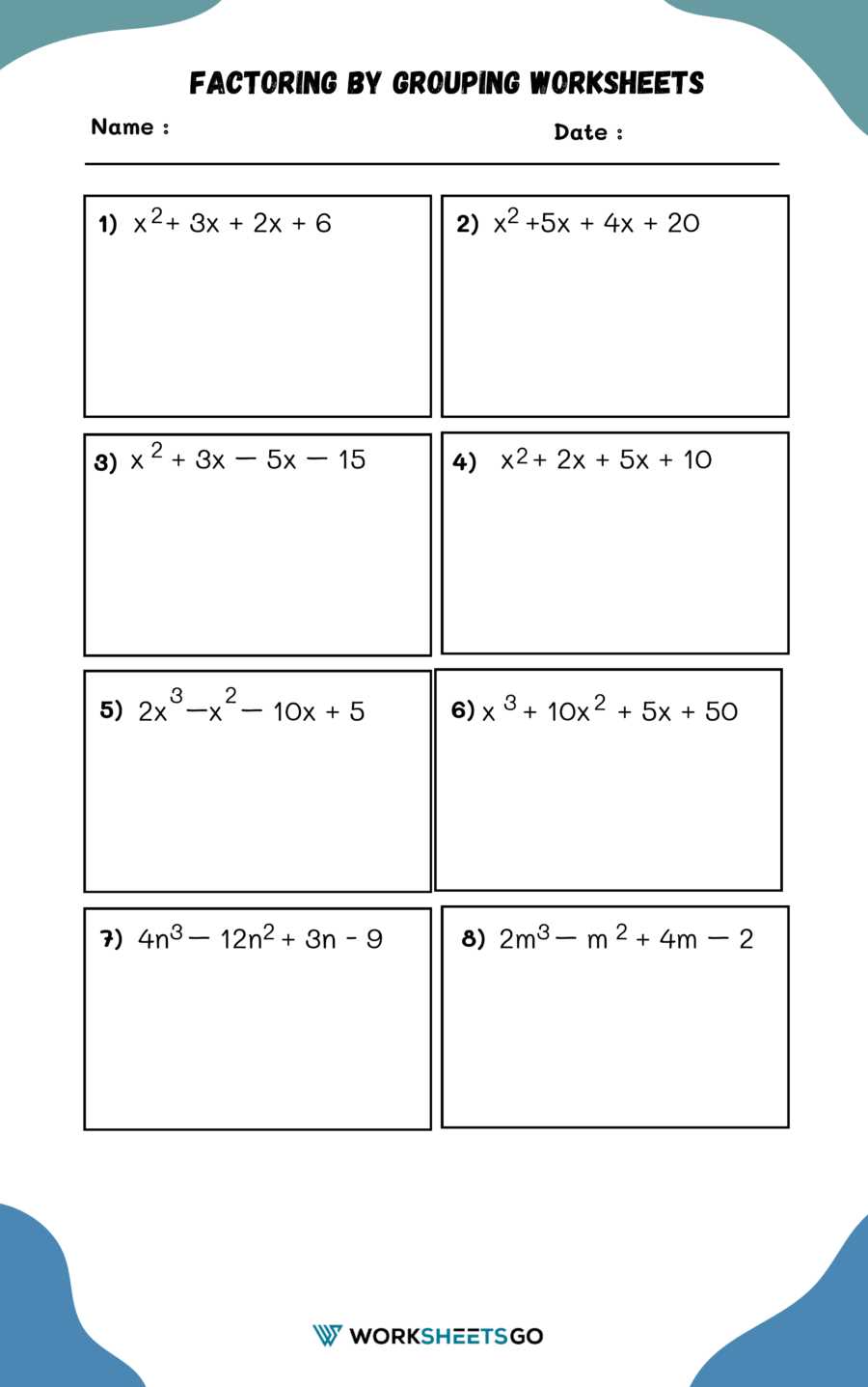 worksheet factoring by grouping