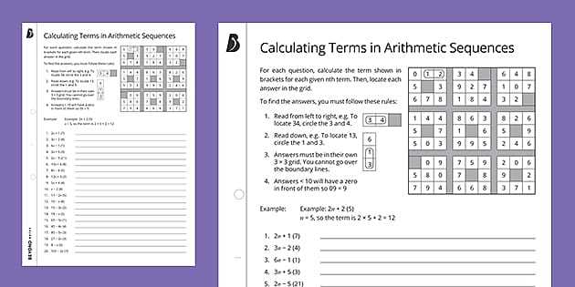 worksheet for arithmetic sequence