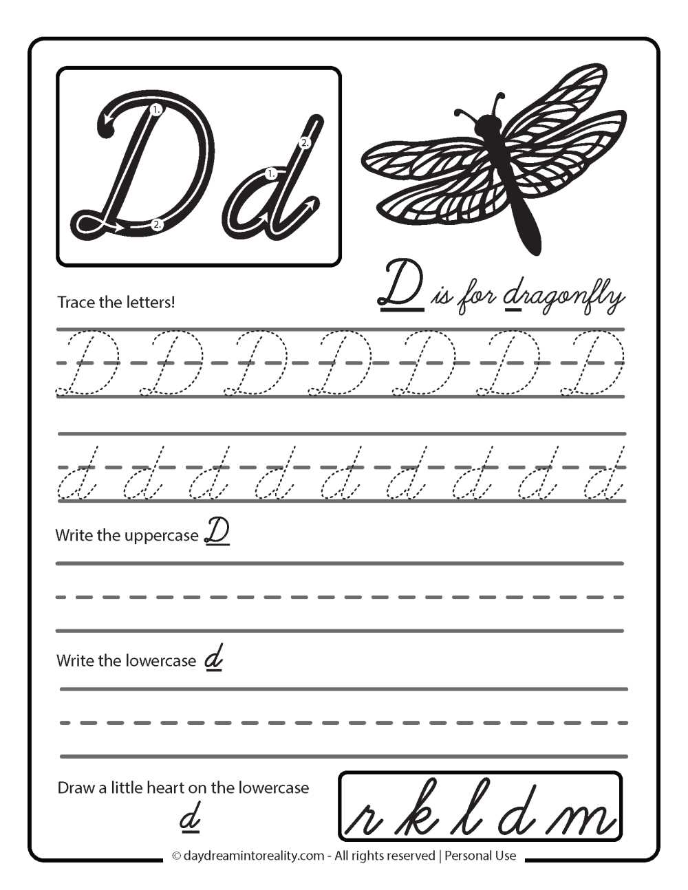 worksheet for letter d