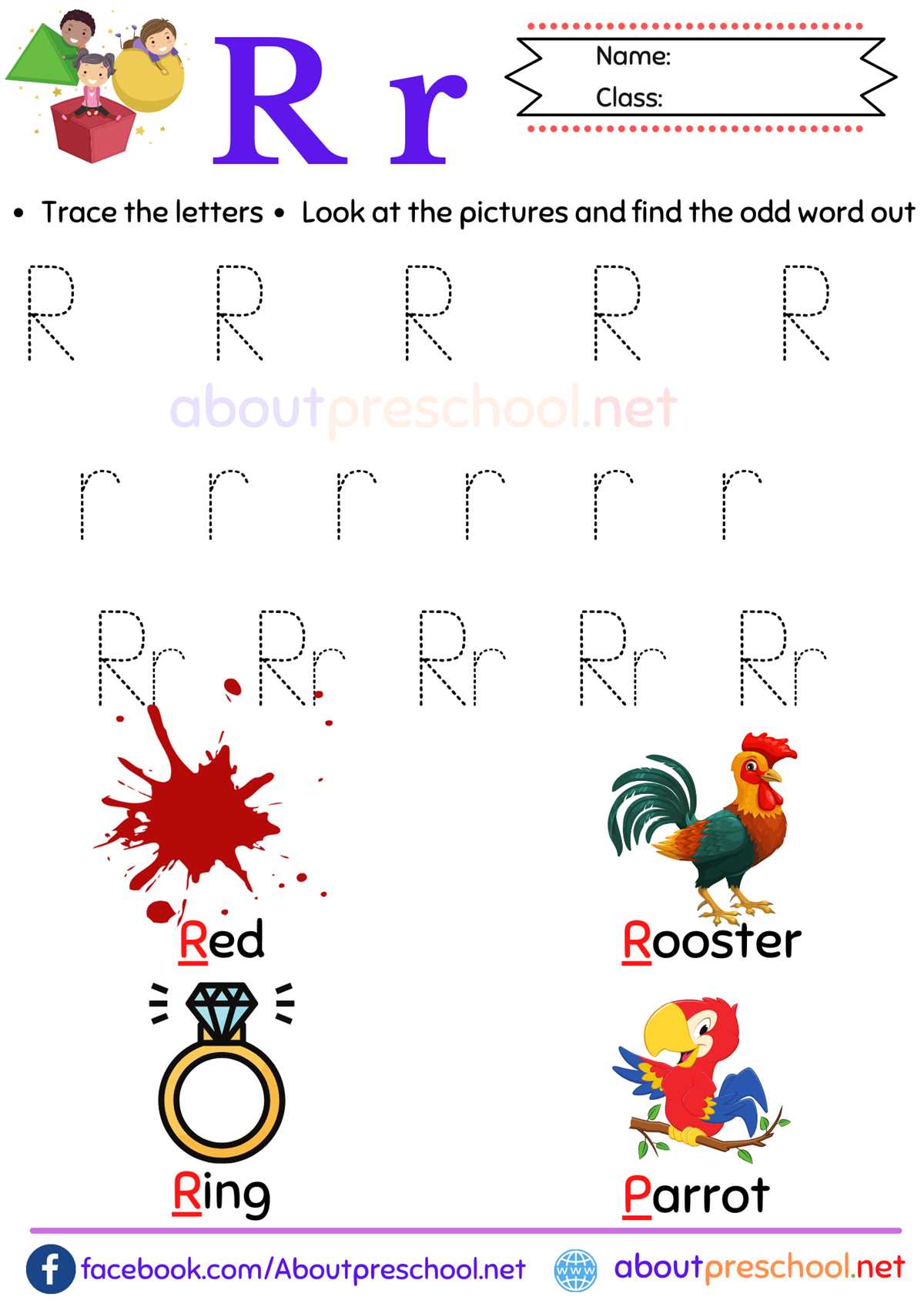 worksheet for letter r