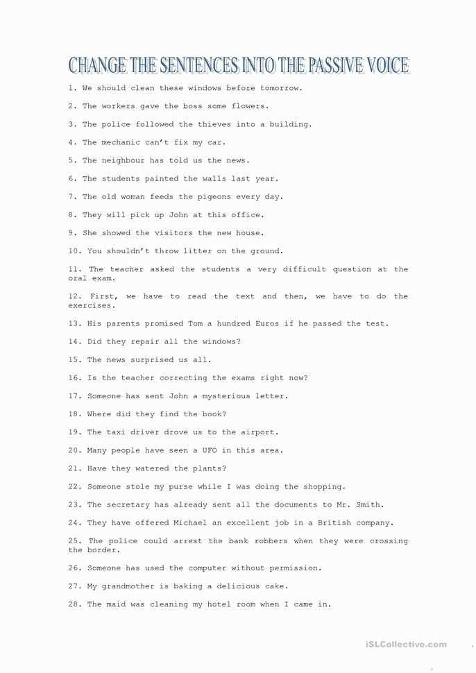 worksheet for passive voice