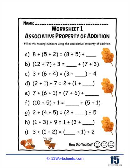 worksheet for properties of addition