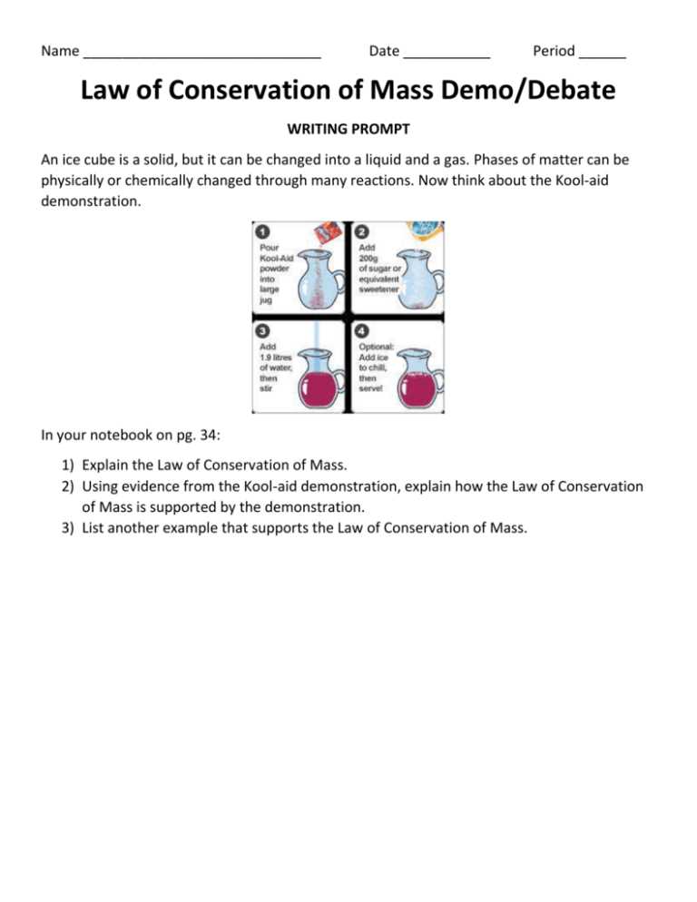worksheet law of conservation of mass
