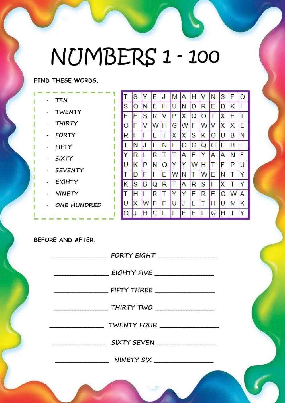 worksheet numbers 1 100