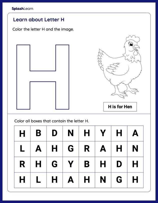 worksheet of letter h