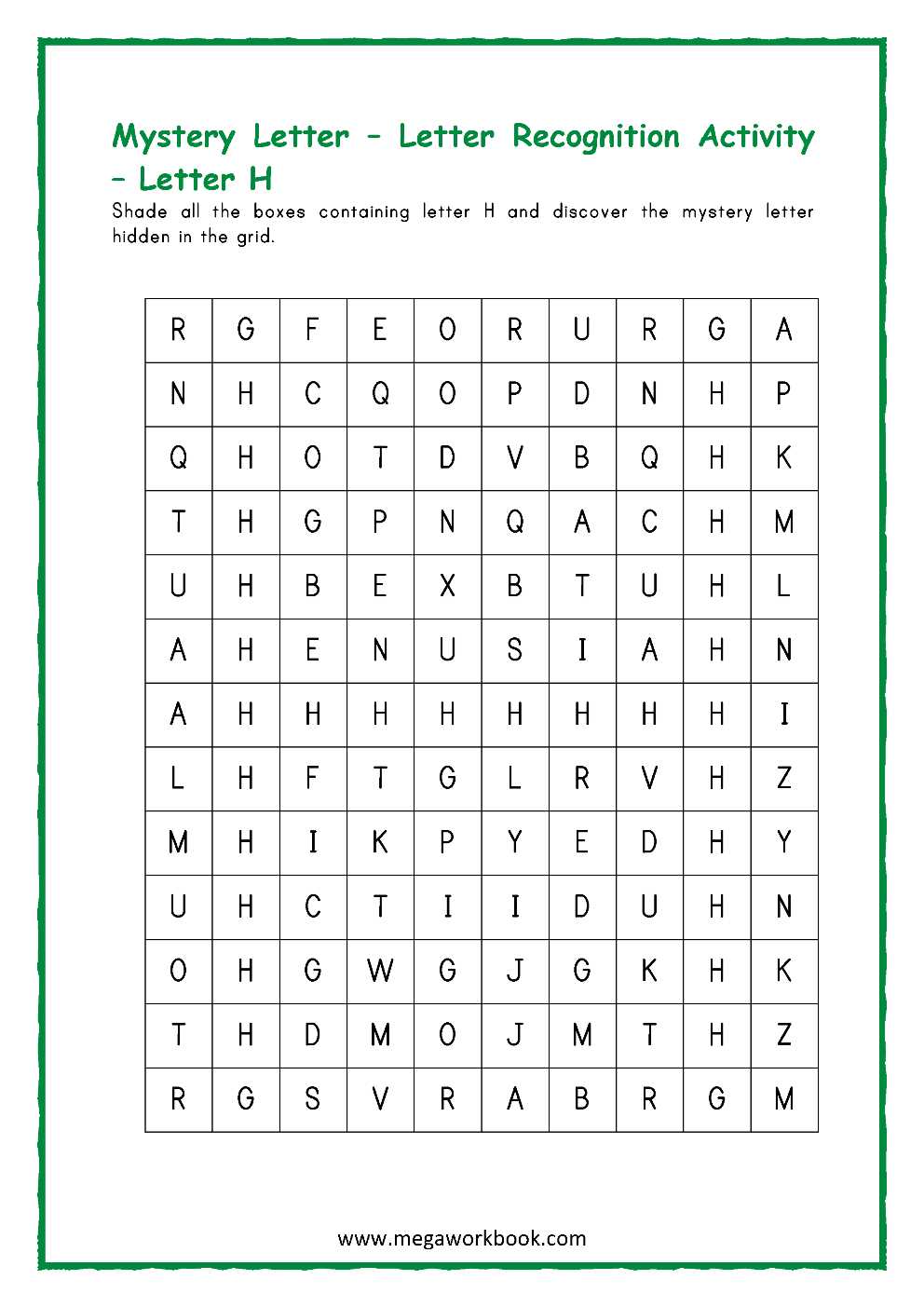 worksheet of letter h