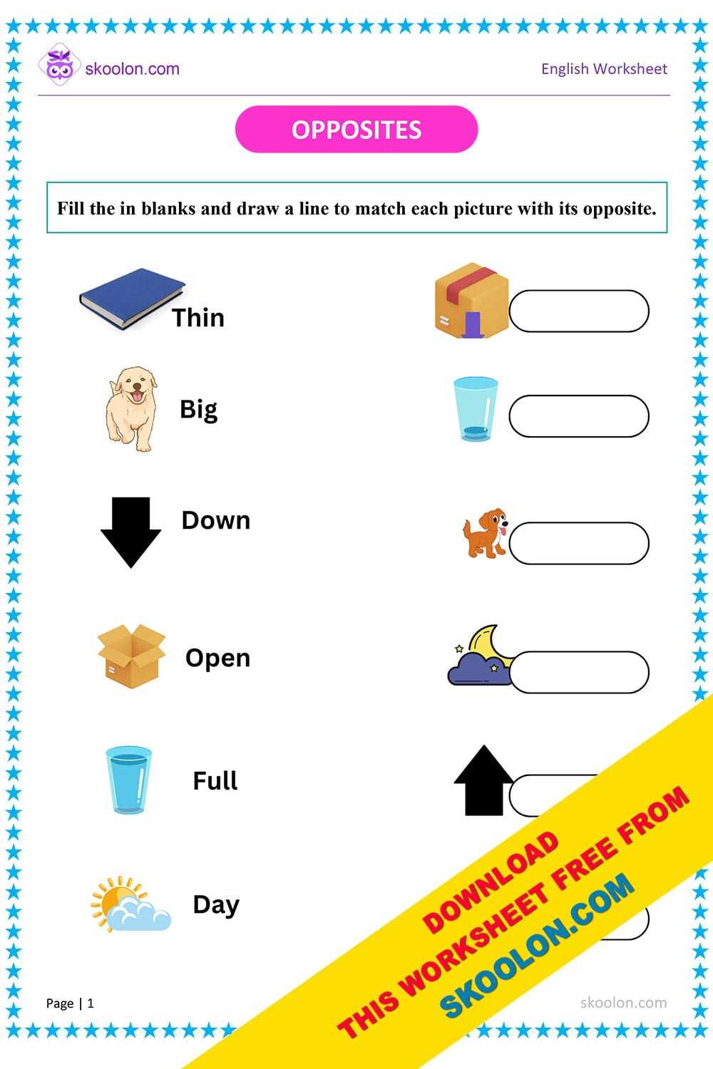 worksheet of opposite words