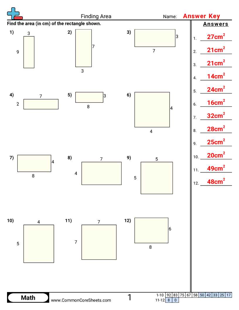 worksheet on area of rectangle