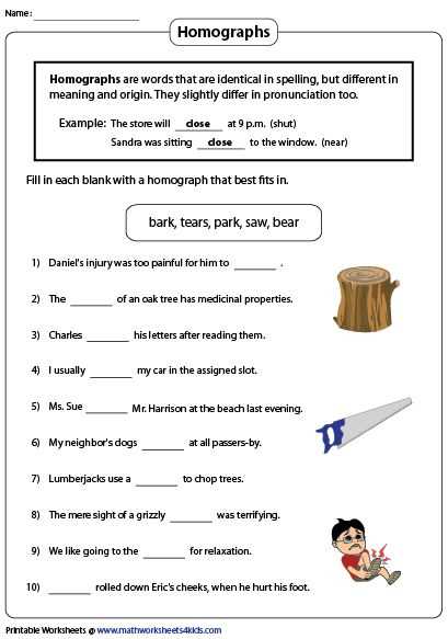 worksheet on homographs