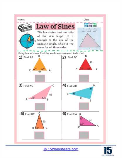 worksheet on law of sines
