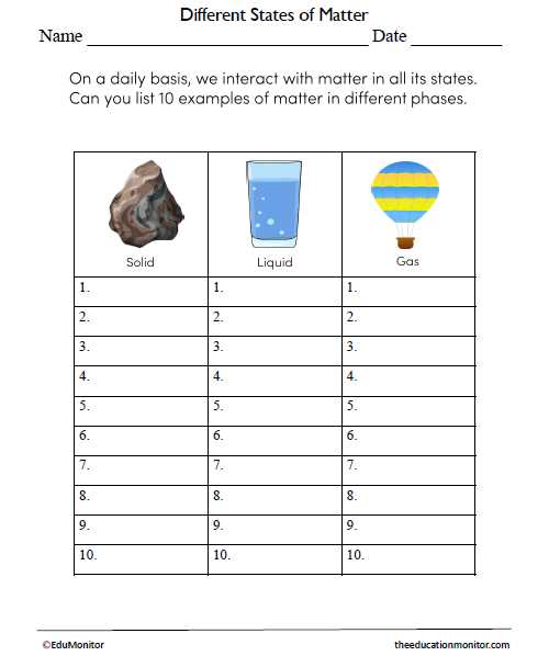 worksheet on matter