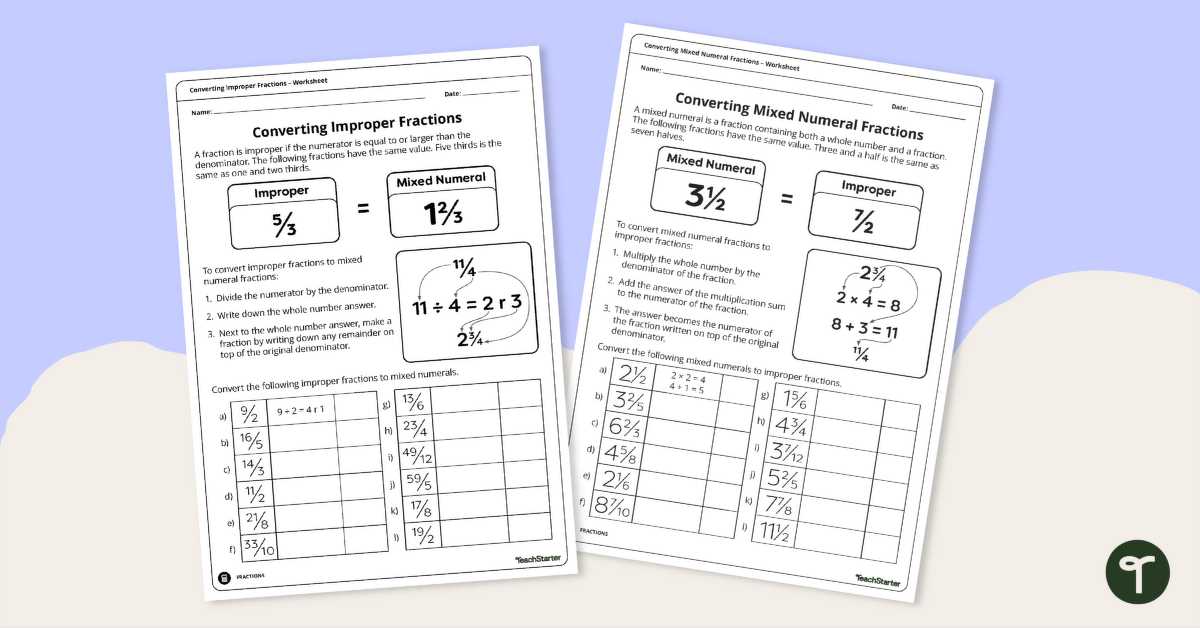 worksheet on mixed fractions