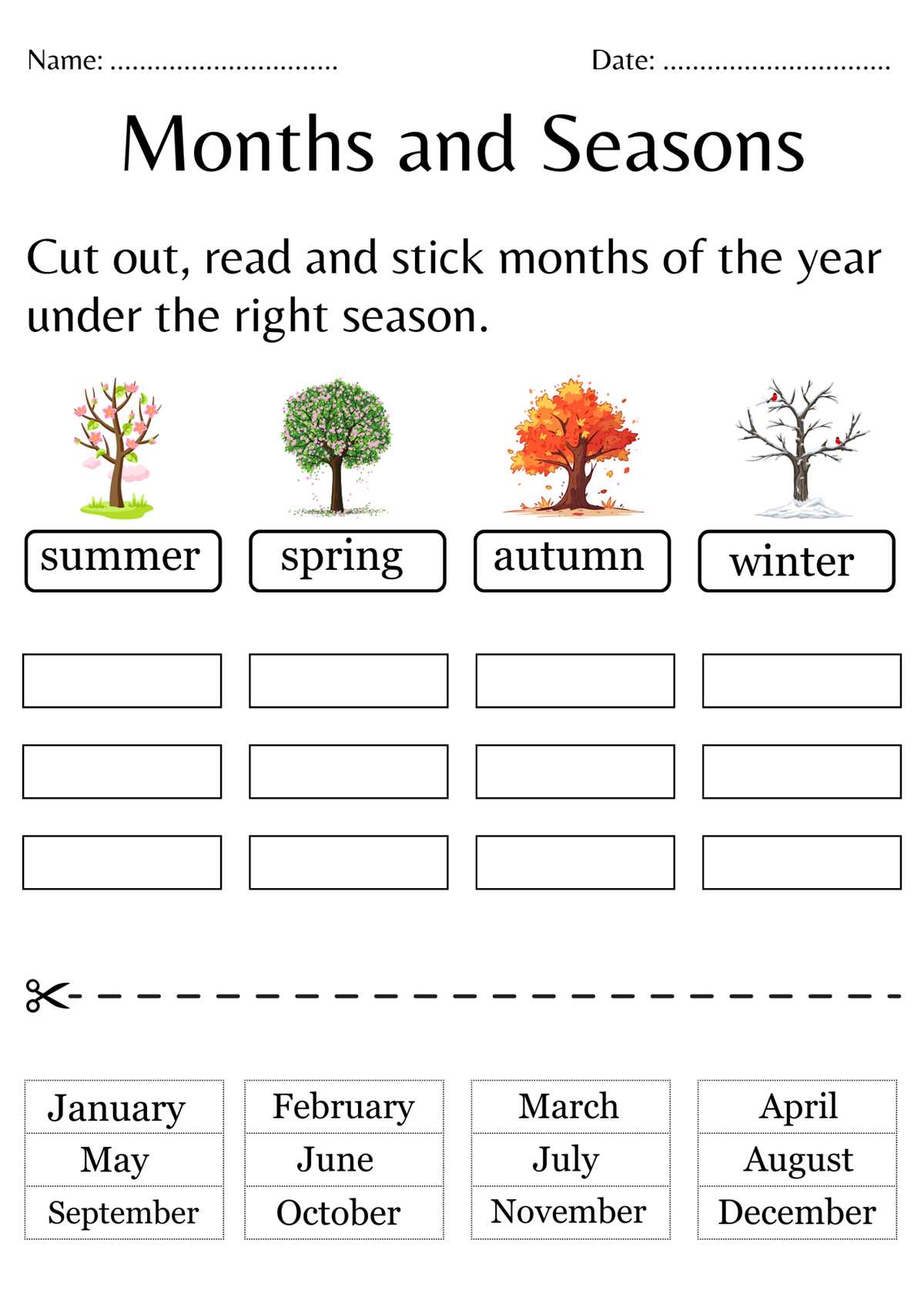 worksheet on months of the year