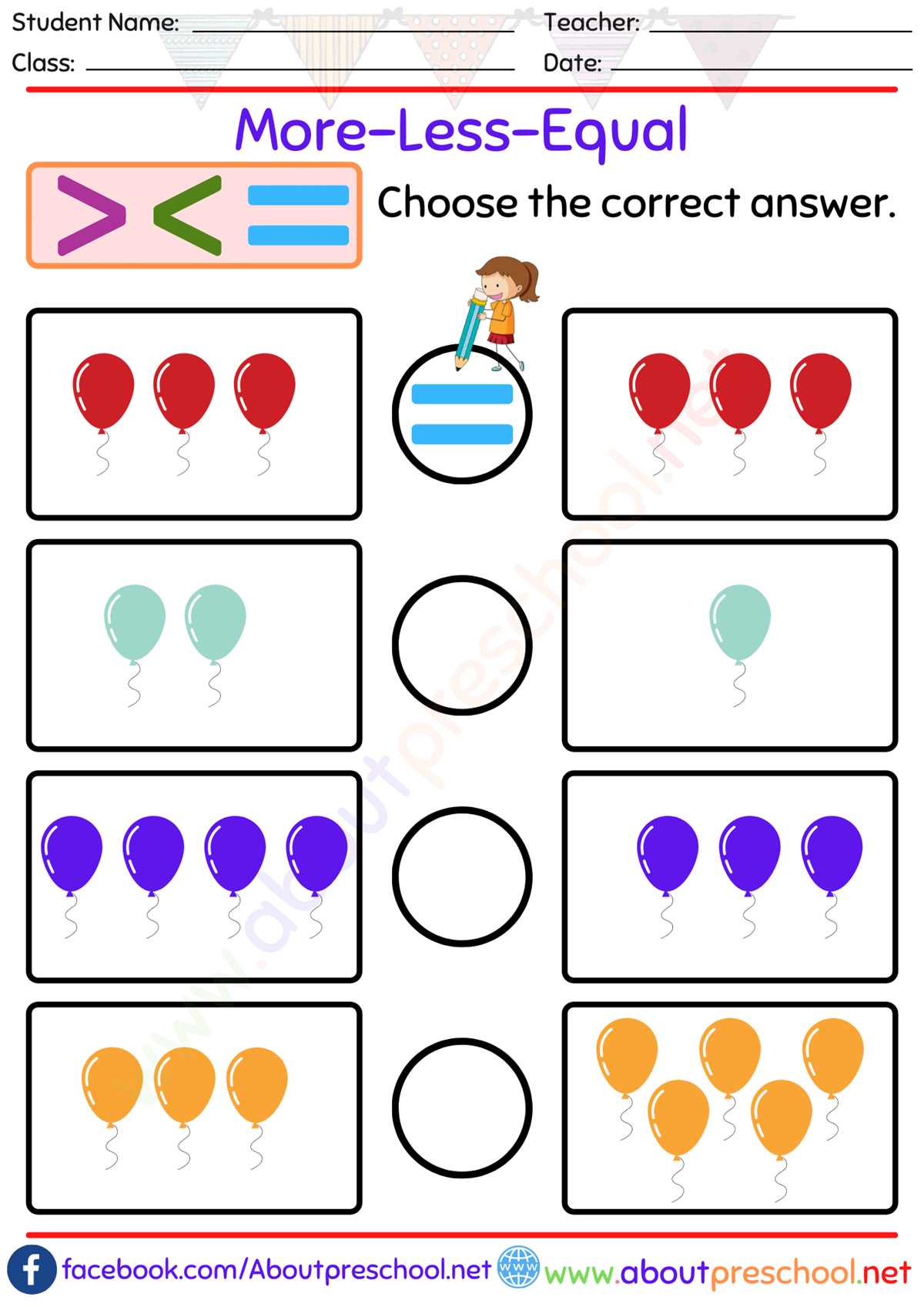 worksheet on more and less