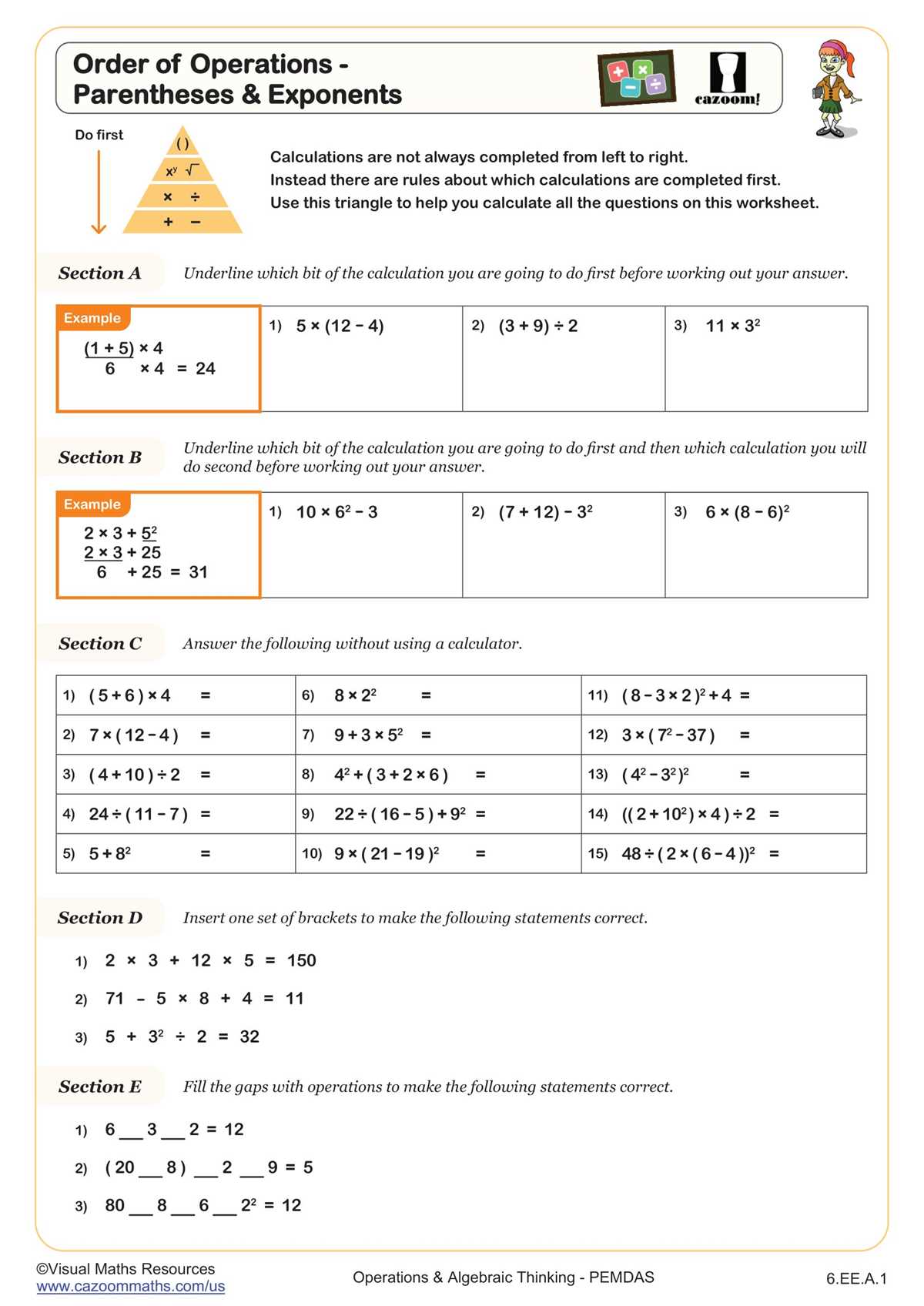 worksheet on pemdas