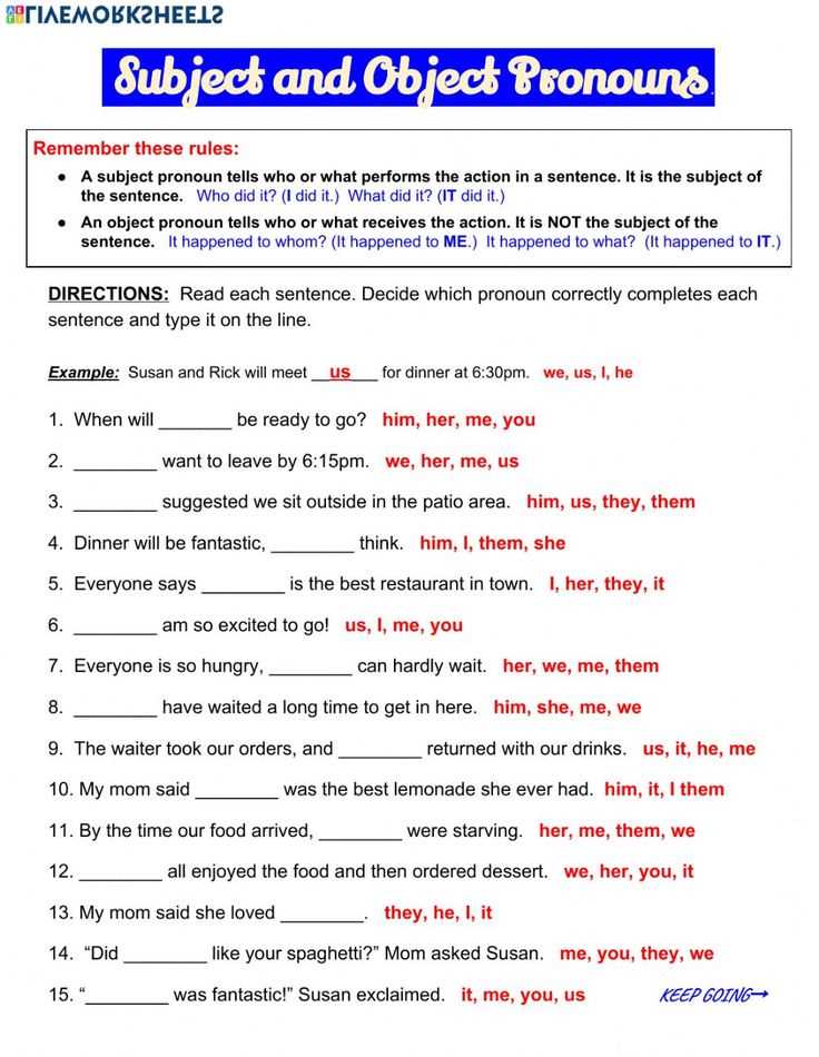 worksheet on subject and object pronouns