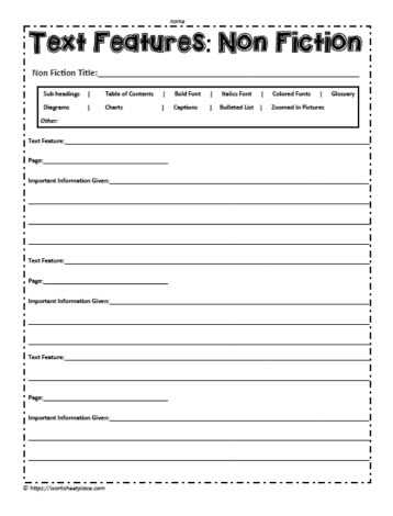 worksheet on text features