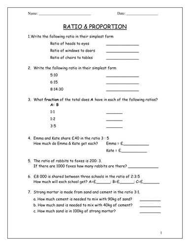 worksheet proportions
