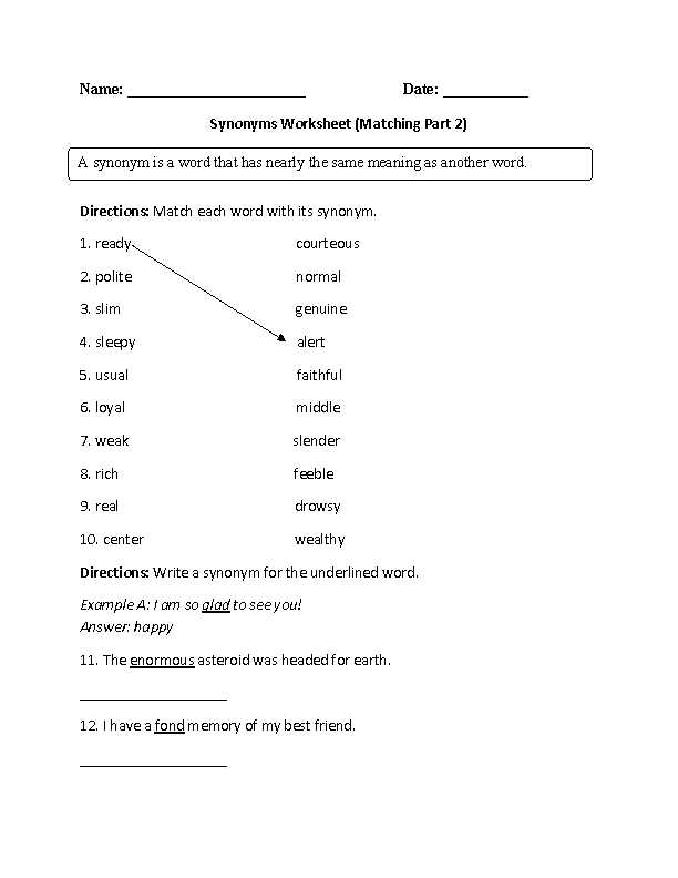 worksheet synonyms