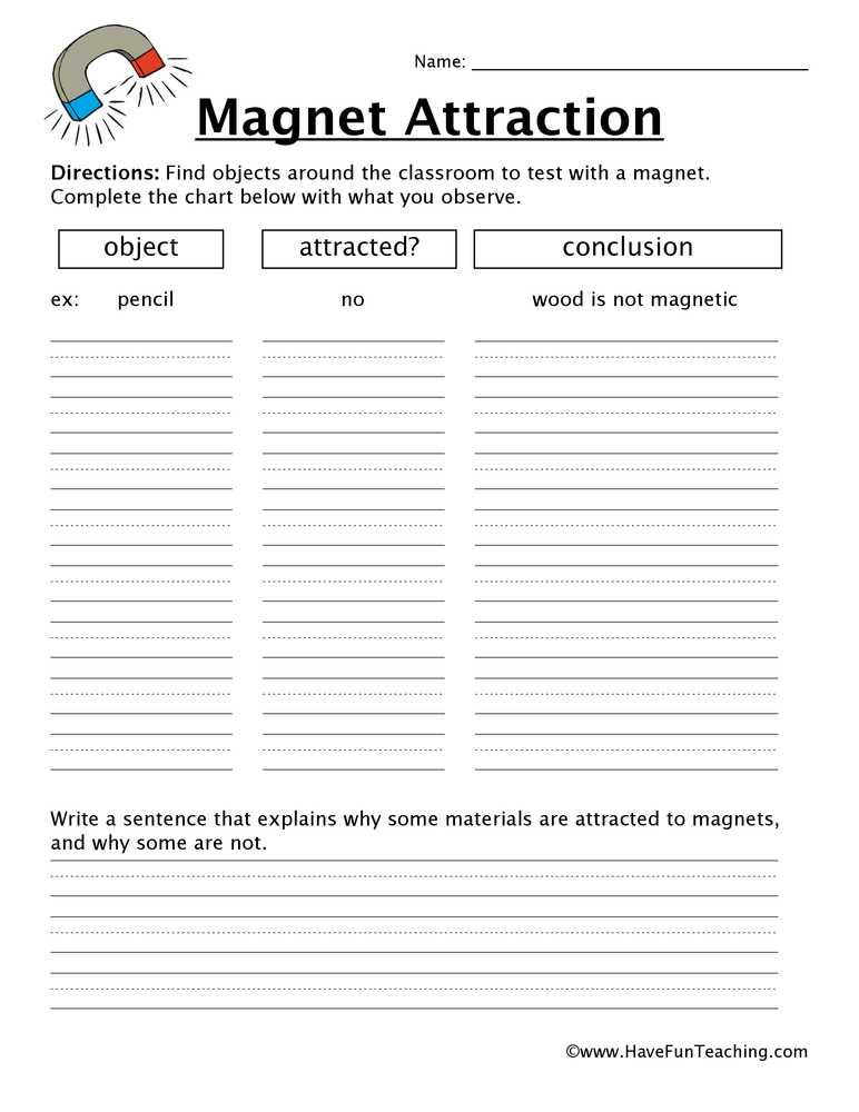worksheets about magnets