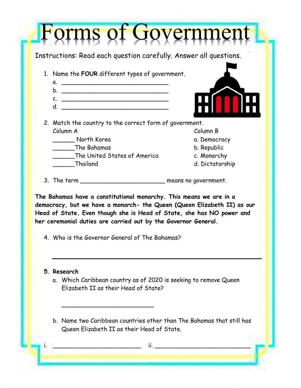 worksheets for government worksheets for government