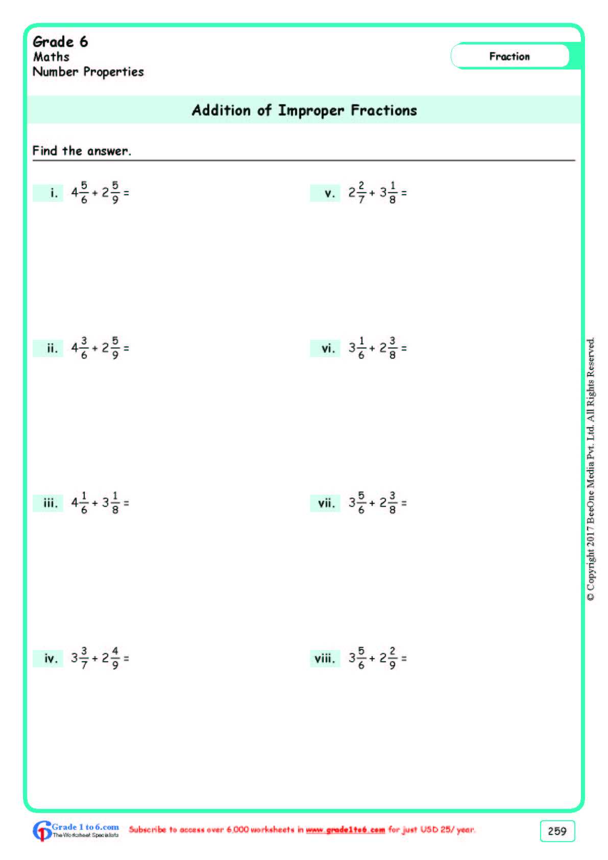 worksheets for improper fractions