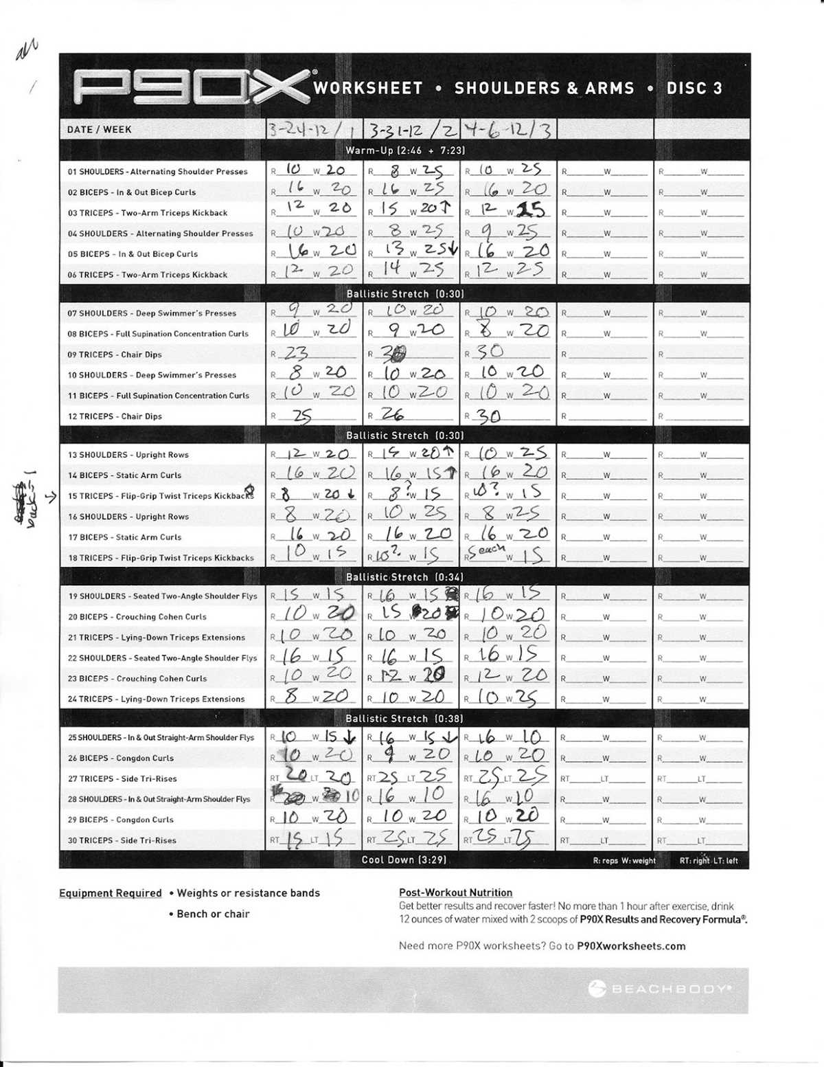 worksheets for p90x