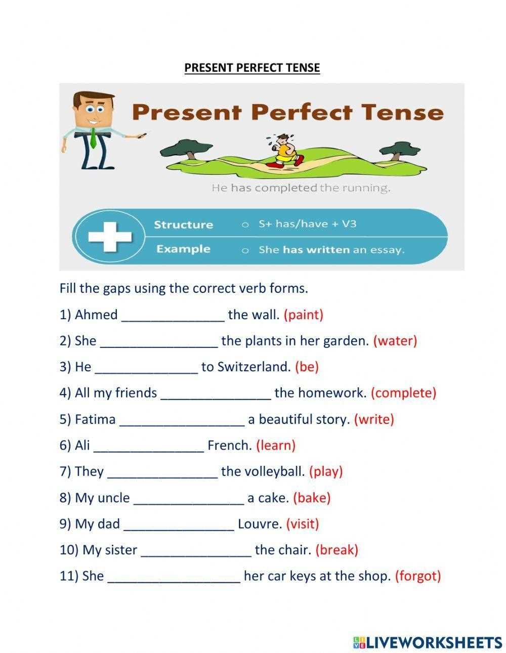 worksheets for present perfect tense