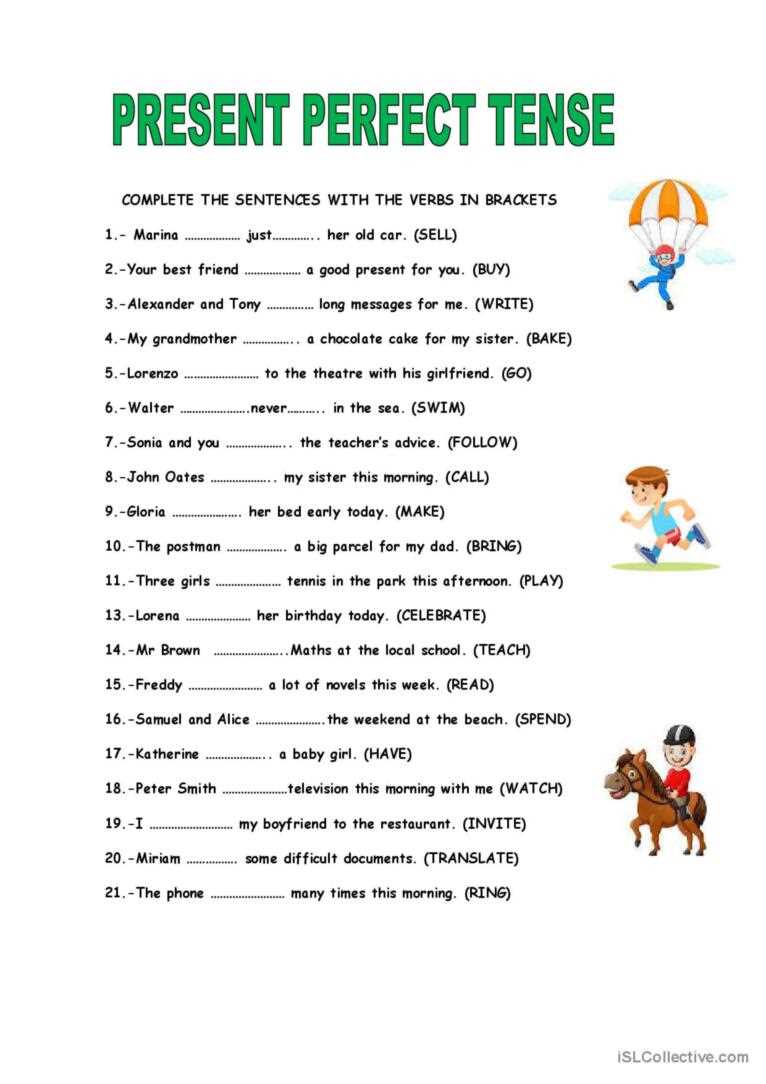 worksheets for present perfect tense