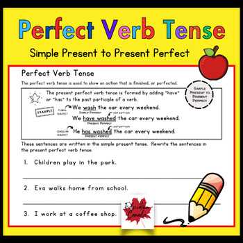 worksheets for present perfect tense