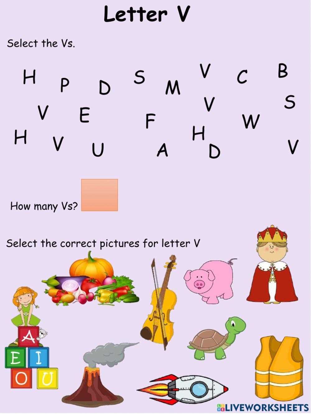 worksheets for the letter v