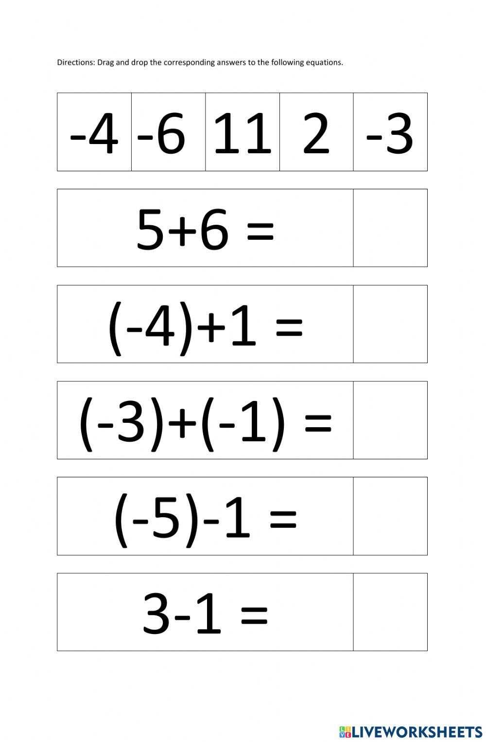 worksheets on addition of integers