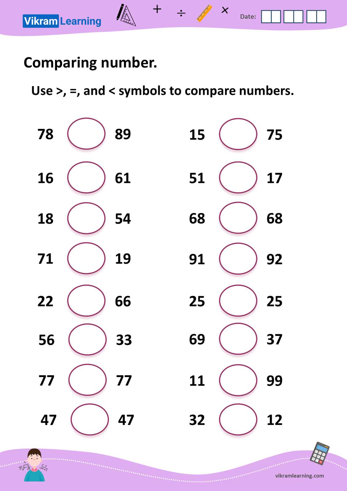 worksheets on comparing numbers