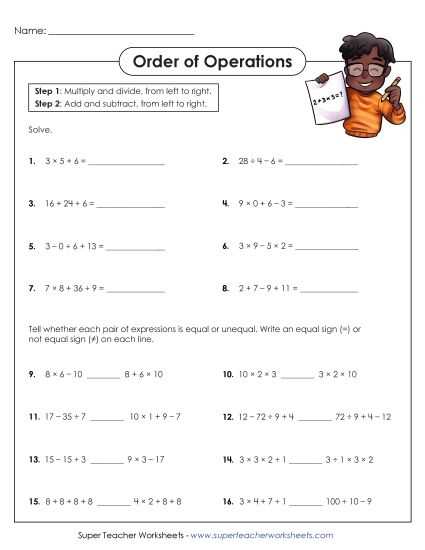 worksheets on order of operations