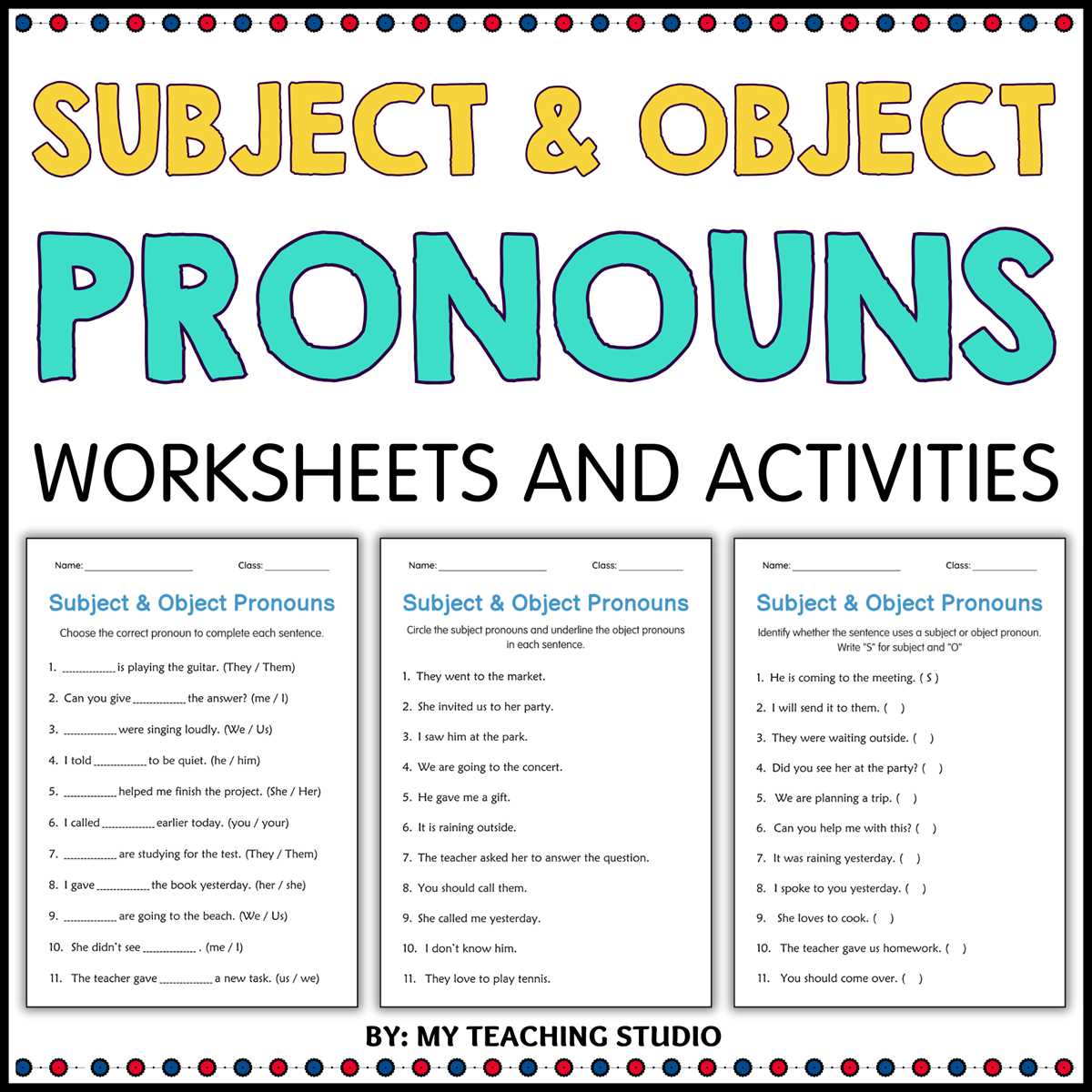 worksheets on subject pronouns
