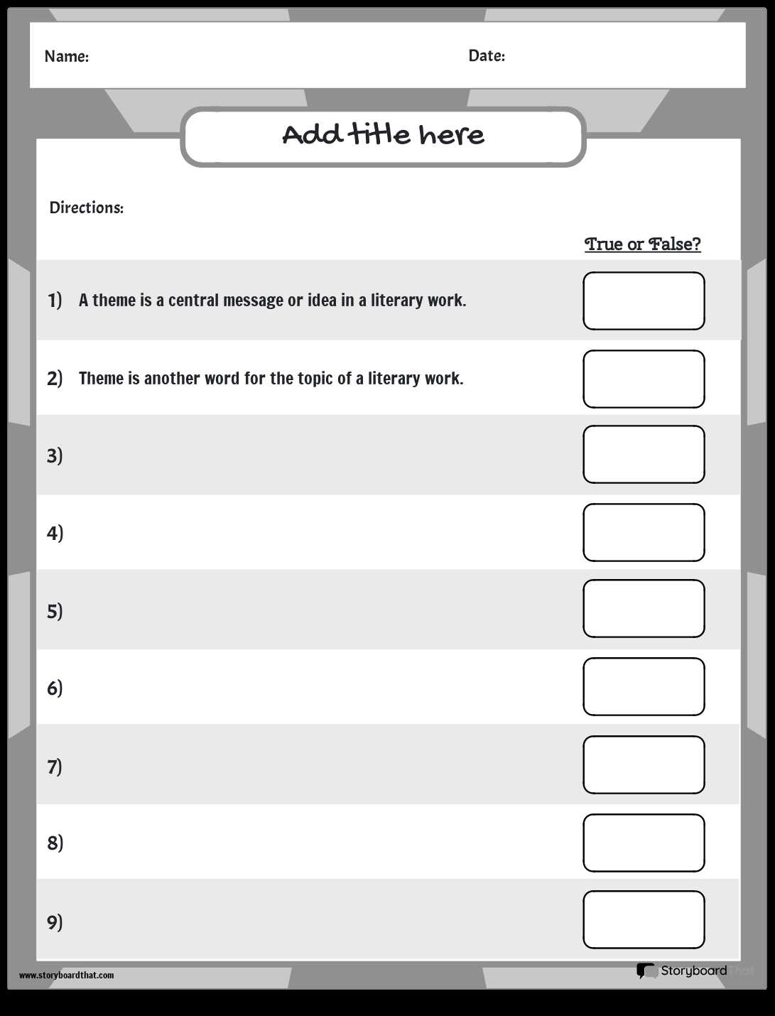 worksheets on theme