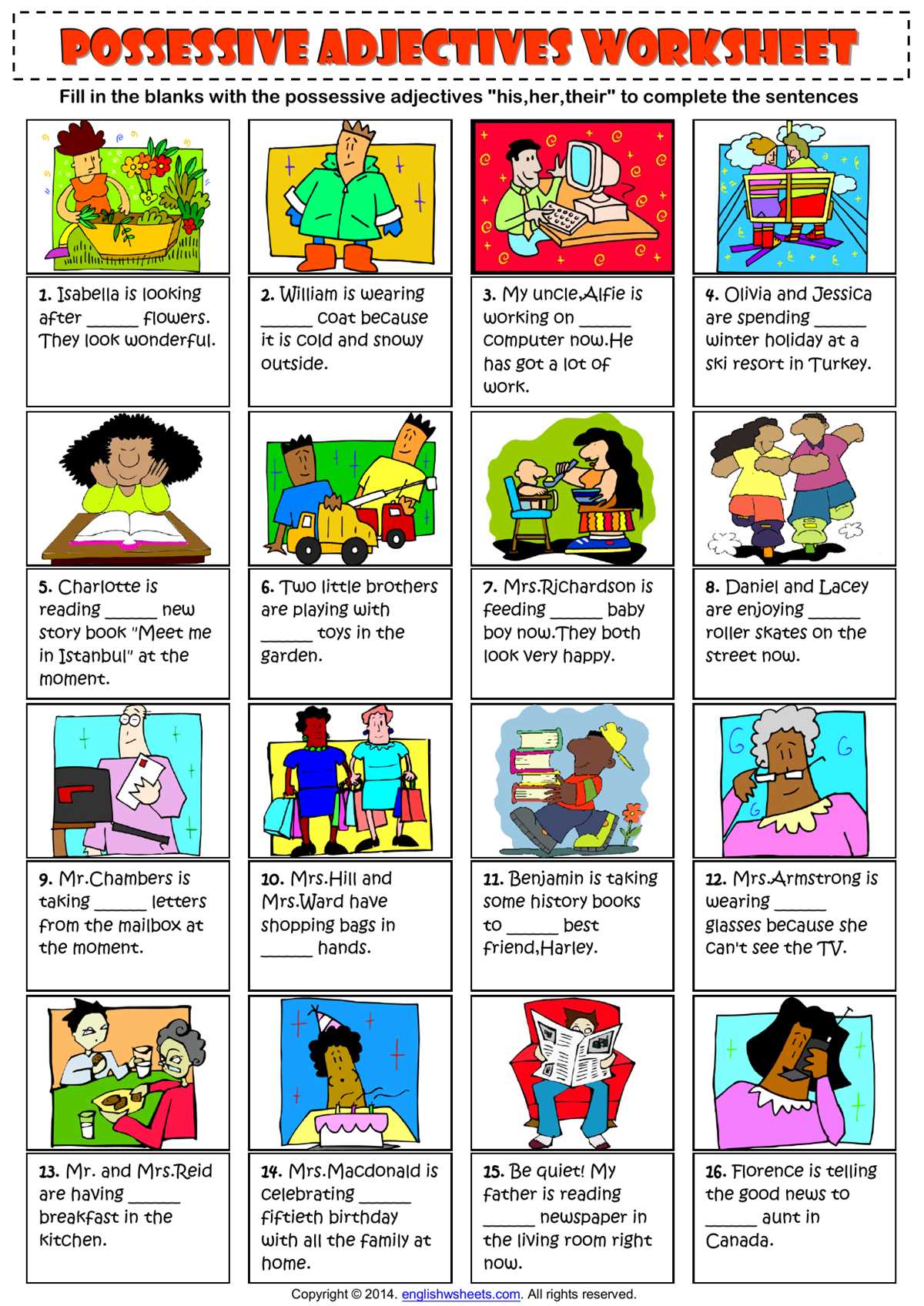 family and possessive adjectives worksheets
