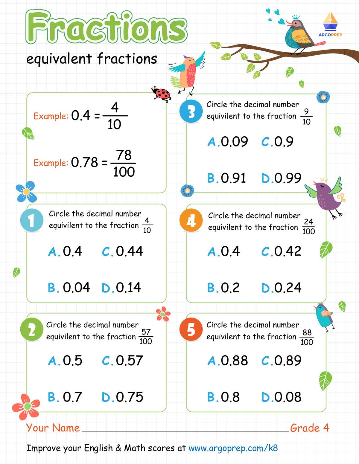 write fractions as decimals worksheet