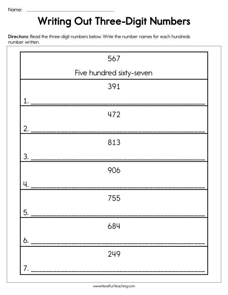 write numbers worksheet