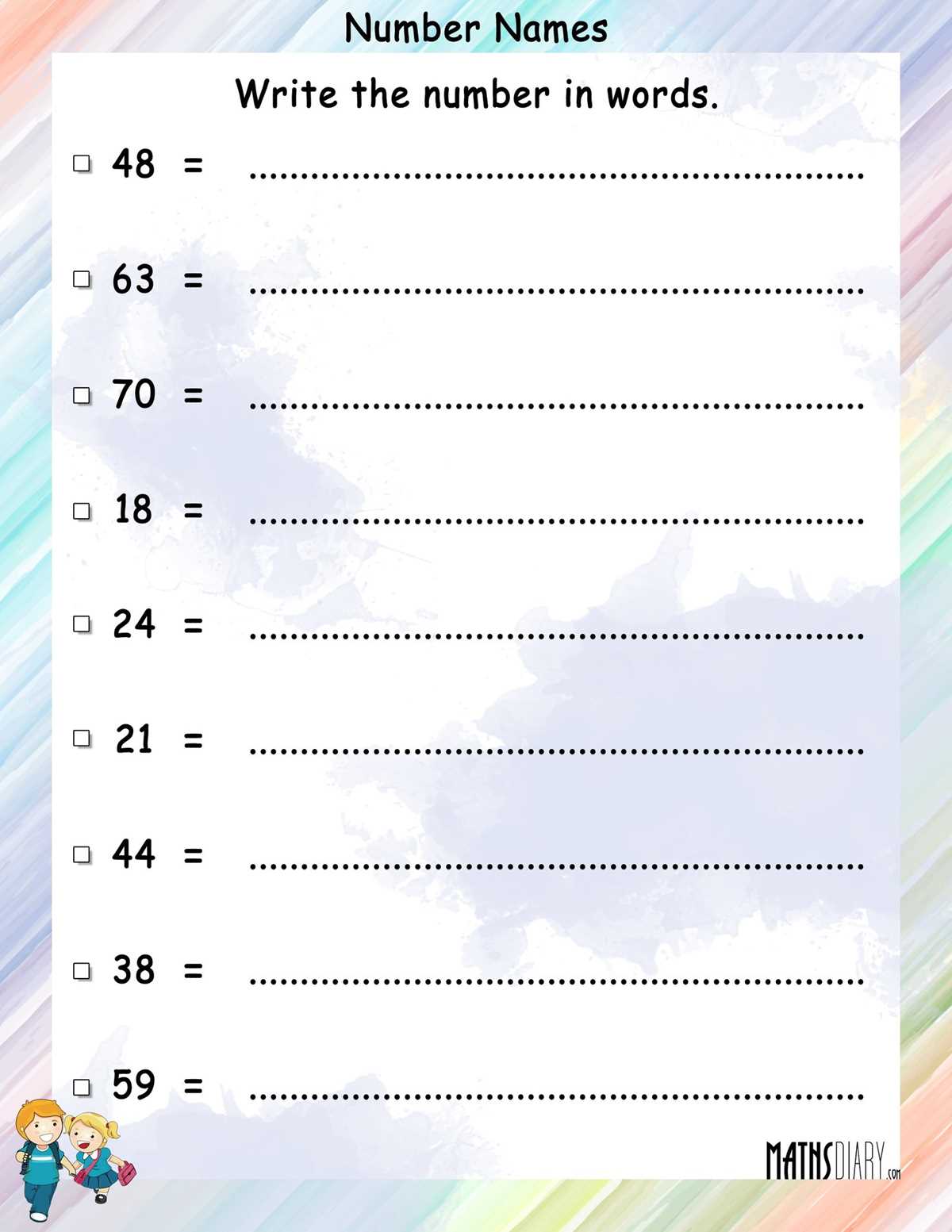 write the number in words worksheet