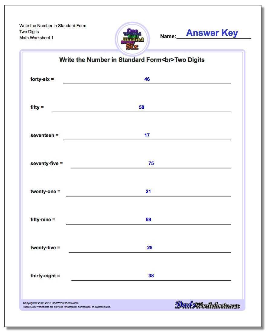 writing numbers in standard form worksheets