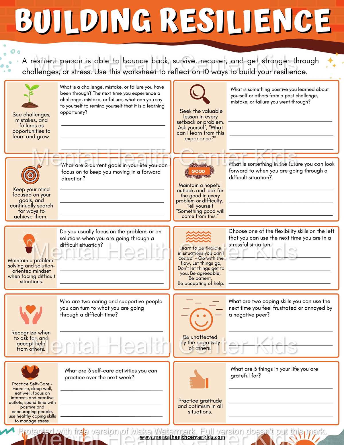 coping strategies worksheet for kids